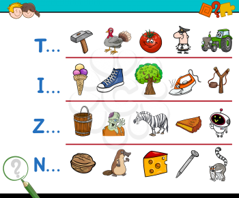 Cartoon Illustration of Finding Picture Starting with Referred Letter Educational Game for Children