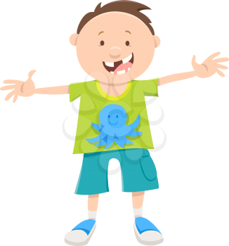 Cartoon Illustration of Happy Snagle Tooth Boy Kid Character