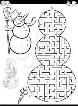Cartoon Illustration of Educational Maze or Labyrinth Activity Game for Kids