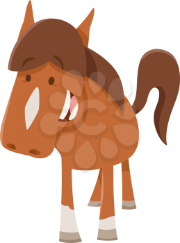 Cartoon Illustration of Cute Horse or Pony Farm Animal Character