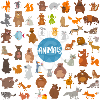 Cartoon Illustration of Wild Animal Characters Huge Set