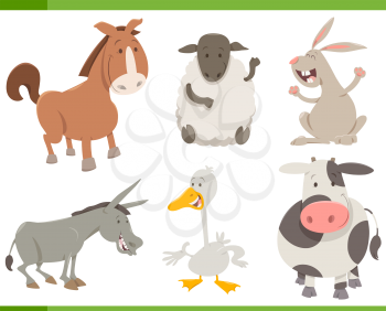 Cartoon Illustration of Cheerful Farm Animal Characters Collection