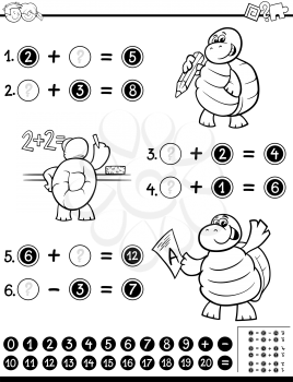 Black and White Cartoon Illustration of Educational Mathematical Activity Worksheet for Children Coloring Page