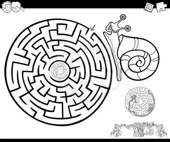 Cartoon Illustration of Education Maze or Labyrinth Game for Children with Snail Character Coloring Page
