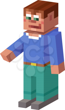 Cartoon Illustration of Cubical Boy 3d Game Character