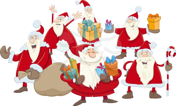 Cartoon Illustration of Santa Characters Group on Christmas Time