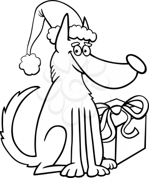 Cartoon Illustration of Dog Animal Character with Christmas Present