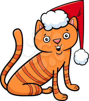 Cartoon Illustration of Cat or Kitten Animal Character on Christmas Time