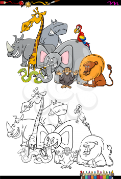 Cartoon Illustration of Safari Wild Animal Characters Coloring Book Activity