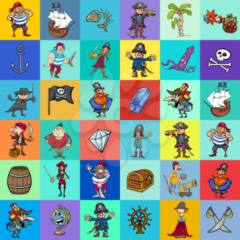 Cartoon Illustration of Pirates Fantasy Characters Pattern or Decorative Paper Design