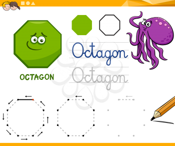 Educational Cartoon Illustration of Octagon Basic Geometric Shape for Children