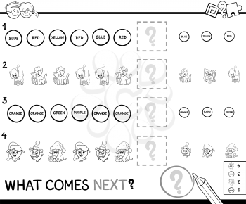 Black and White Cartoon Illustration of Completing the Pattern Educational Activity Game for Preschool Children Coloring Page
