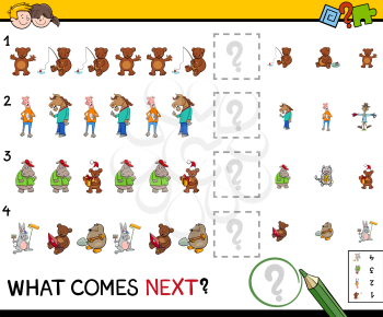 Cartoon Illustration of Completing the Pattern Educational Activity Game for Children
