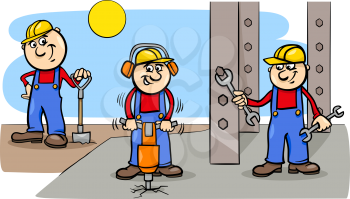 Cartoon Illustration of Manual Workers or Builders Characters Group at Work
