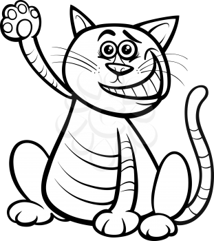 Black and White Cartoon Illustration of Cute Tabby Cat or Kitten Animal Character Coloring Book