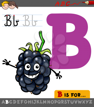 Educational Cartoon Illustration of Letter B from Alphabet with Blackberry Fruit Character for Children 