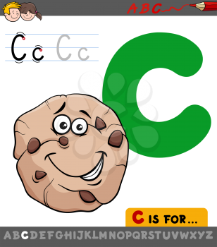Educational Cartoon Illustration of Letter C from Alphabet with Cookie Sweet Food Character for Children 