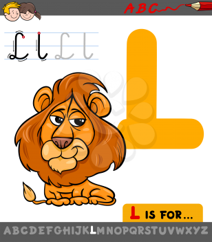 Educational Cartoon Illustration of Letter L from Alphabet with Lion Animal Character for Children 