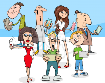 Cartoon Illustration of People Group with Smart Phones New Technology Electronic Devices