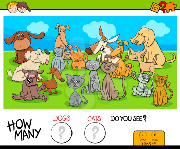 Cartoon Illustration of Educational Counting Game for Children with Cats and Dogs Pet Animals Funny Characters Group