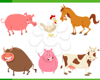 Cartoon Illustration of Cute Funny Farm Animal Characters Set