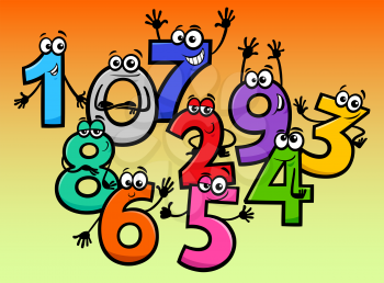 Educational Cartoon Illustrations of Happy Basic Numbers Characters Group