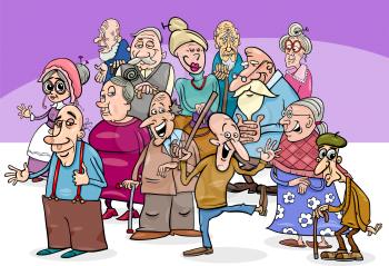 Cartoon Illustration of Elder People or Senior Characters Group