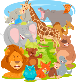 Cartoon Illustration of Cute Wild Animal Characters Group