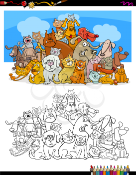 Cartoon Illustration of Dogs and Cats Animal Characters Group Color Book Activity