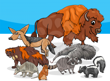 Cartoon Illustrations of American Animal Characters Group