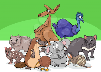 Cartoon Illustrations of Australian Animal Characters Group