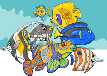 Cartoon Illustration of Tropical Fish Sea Life Animal Characters Group