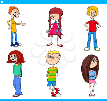Cartoon Illustration of Funny Children and Teens Characters Set