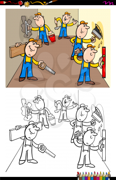 Cartoon Illustration of Workers and Builders at Work Characters Group Coloring Book Activity