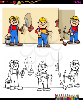 Cartoon Illustration of Manual Workers or Builders at Work Characters Group Coloring Book Activity