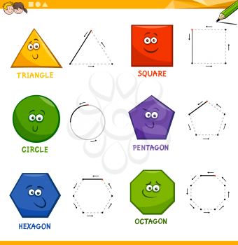 Educational Cartoon Illustration of Basic Geometric Shapes Drawing for Kids
