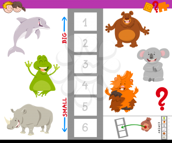 Cartoon Illustration of Educational Game of Finding the Largest and the Smallest Animal with Funny Characters for Children