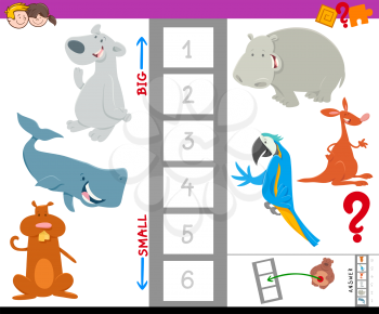 Cartoon Illustration of Educational Game of Finding the Largest and the Smallest Animal with Cute Characters for Kids