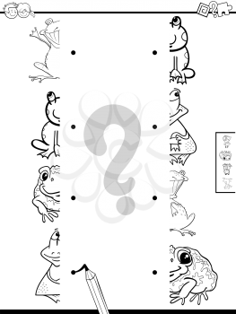 Black and White Cartoon Illustration of Educational Game of Matching Halves of Frogs Animal Characters Coloring Book