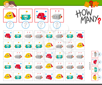 Illustration of Educational Counting Game for Children with Funny Cartoon Robot Characters