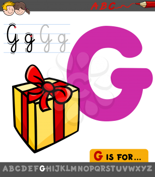 Educational Cartoon Illustration of Letter G from Alphabet with Gift for Children 