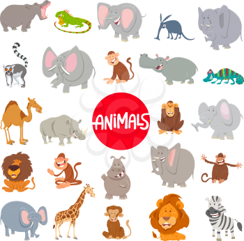 Cartoon Illustration of Happy Wild Animal Characters Large Set