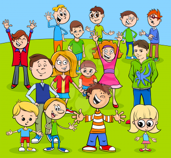 Cartoon Illustration of Preschool or Elementary Age or Children or Teenagers Funny Characters Group
