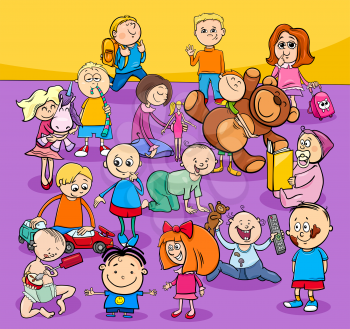 Cartoon Illustration of Toddlers and Preschool or Elementary Age Children Funny Characters Group