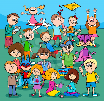 Cartoon Illustration of Preschool or Elementary Age or Children or Teenagers Characters Group