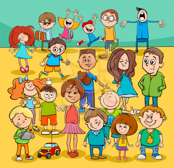 Cartoon Illustration of Preschool or Elementary Age or Children or Teenagers People Characters Group