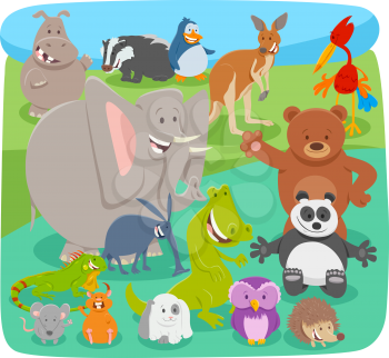 Cartoon Illustration of Funny Wild Animal Comic Characters Group
