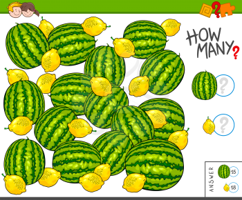 Illustration of Educational Counting Task for Children with Watermelons and Lemons