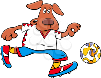 Cartoon Illustrations of Dog Football or Soccer Player Character with Ball
