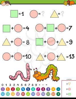 Cartoon Illustration of Educational Mathematical Calculation Puzzle Game for Children